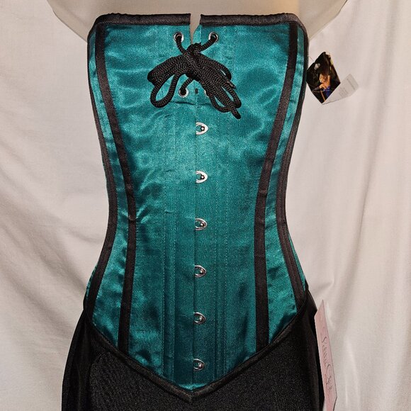 NWT GREEN 24" Night Owl Steel Boned Tight Lacing Corset SMALL - Picture 3 of 15